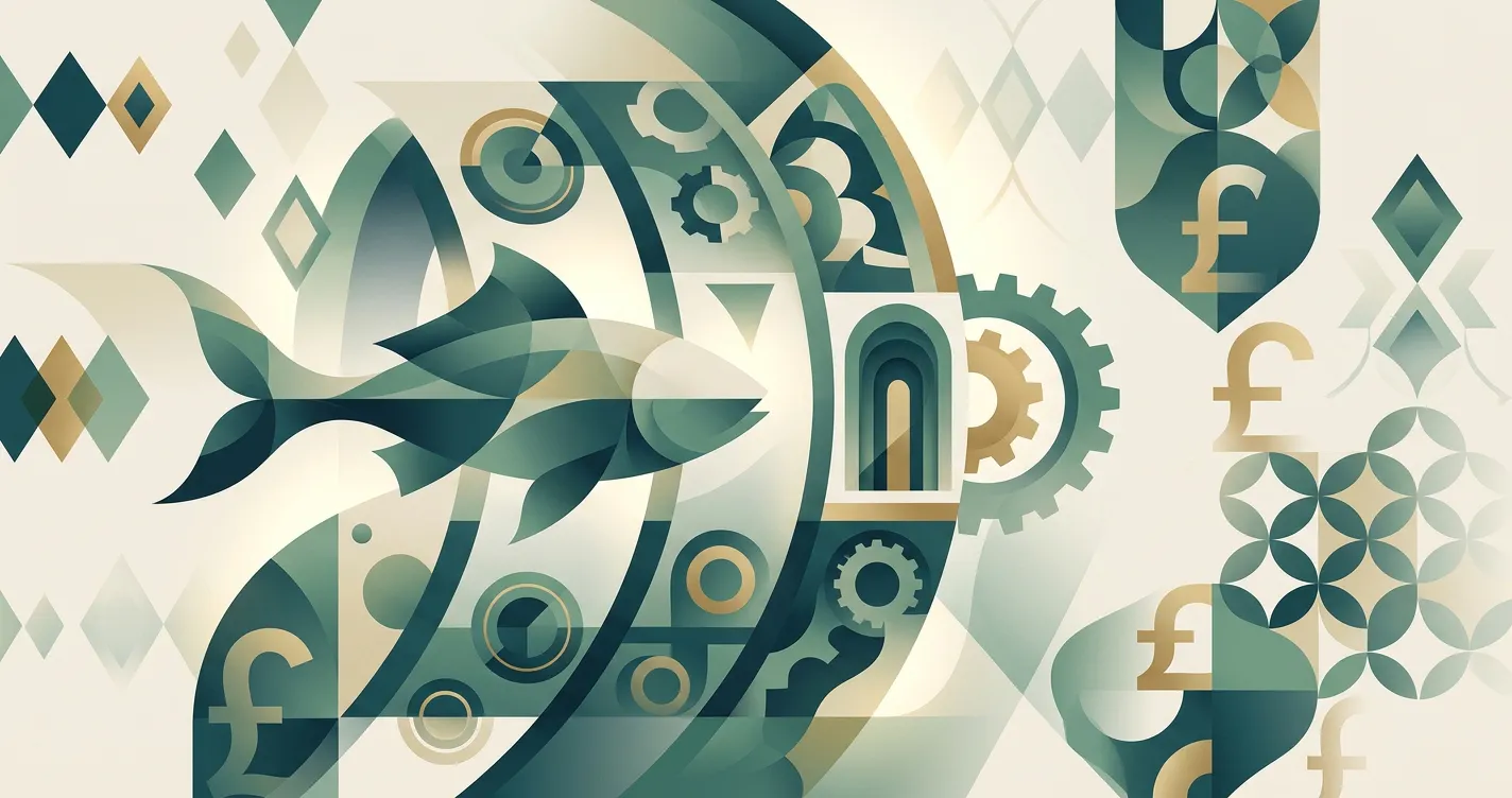 Editorial illustration representing Fish and Spins casino for UK readers