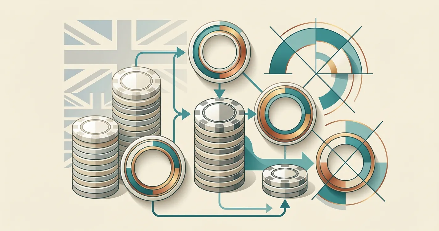 Concept illustration of casino bonus wagering and GBP values