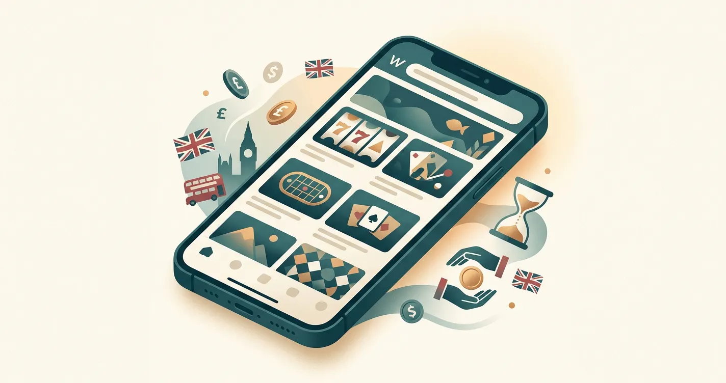 Mobile casino concept displayed on a smartphone with UK editorial styling